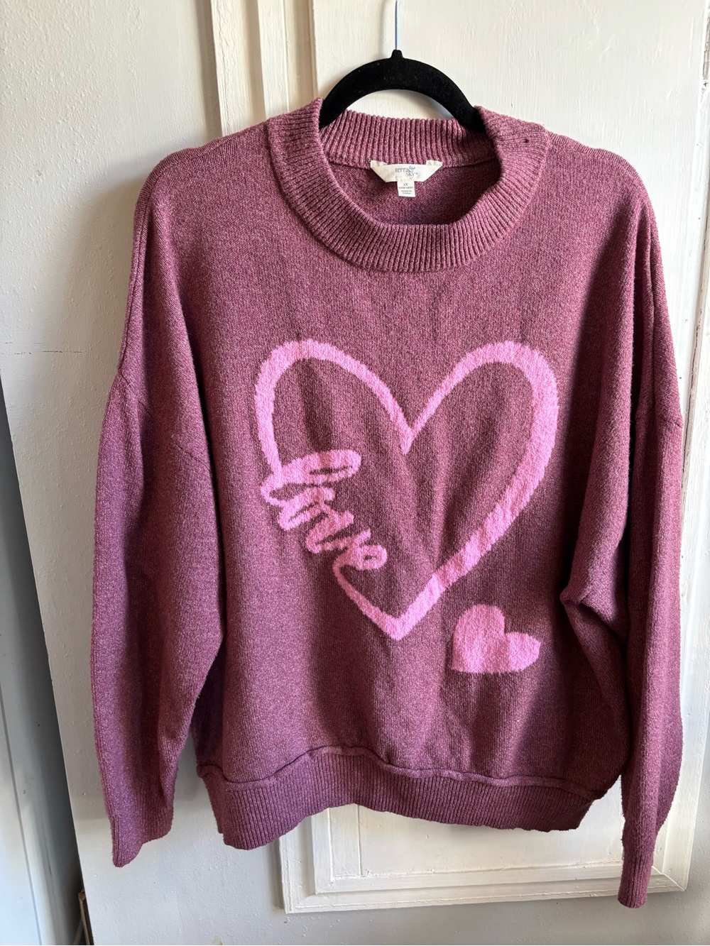 Terra & Sky Dusty Mauve Crewneck Sweater with Pink Heart Graphic